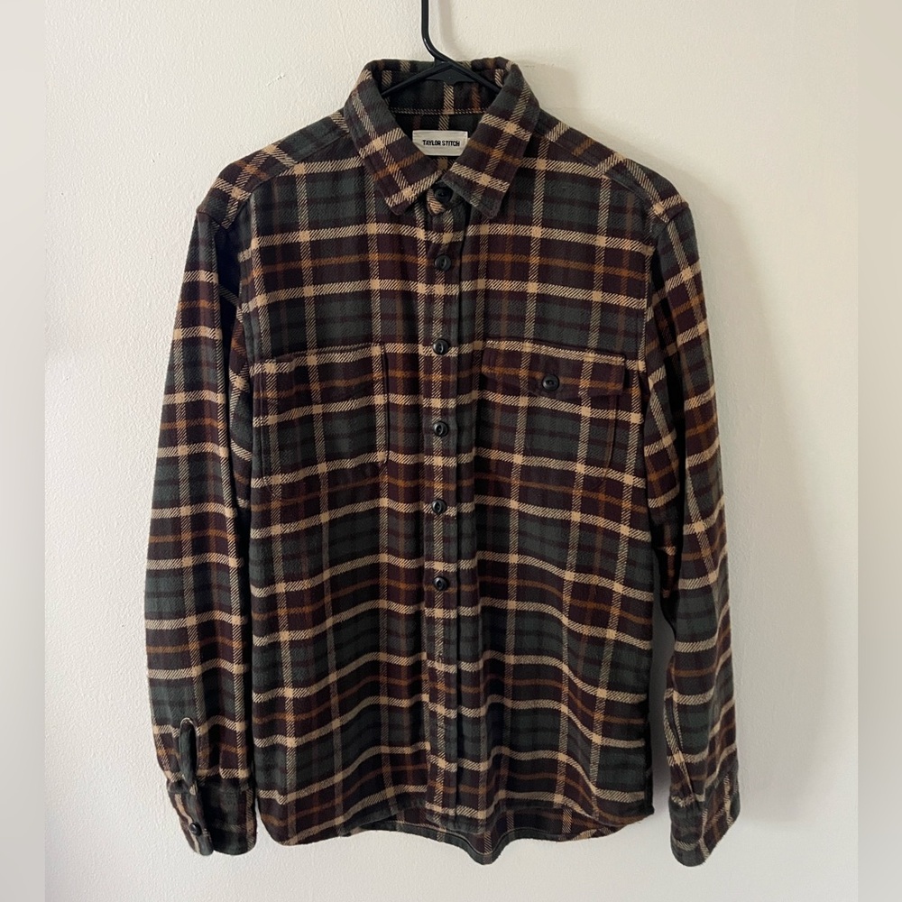Taylor Stitch Men's Plaid Shirt - Brown and Gray Medium